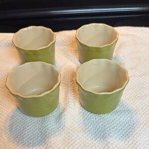 Green Ceramic Scalloped Ramekin Set of 4